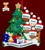 Our Xmas Tree Grandparents Christmas Ornament 5 Grandkids Mixed Race BiRacial with 2 Dogs, Cats, Pets Custom Add-ons Personalized FREE at PersonalizedOrnamentsMarket.com by Russell Rhodes