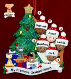 Our Xmas Tree Grandparents Christmas Ornament 5 Grandkids Mixed Race BiRacial with 3 Dogs, Cats, Pets Custom Add-ons Personalized FREE at PersonalizedOrnamentsMarket.com by Russell Rhodes