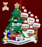 Our Xmas Tree Grandparents Christmas Ornament 5 Grandkids Mixed Race BiRacial with 4 Dogs, Cats, Pets Custom Add-ons Personalized FREE at PersonalizedOrnamentsMarket.com by Russell Rhodes