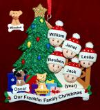 Our Xmas Tree Christmas Ornament for Families of 5 with 2 Dogs, Cats, Pets Custom Add-ons Personalized FREE at PersonalizedOrnamentsMarket.com by Russell Rhodes