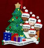 Our Xmas Tree Mixed Race Biracial Christmas Ornament for Families of 5 Personalized FREE at PersonalizedOrnamentsMarket.com by Russell Rhodes