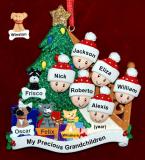 Our Xmas Tree Grandparents Christmas Ornament 6 Grandkids with 4 Dogs, Cats, Pets Custom Add-ons Personalized FREE at PersonalizedOrnamentsMarket.com by Russell Rhodes