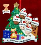 Our Xmas Tree Grandparents Christmas Ornament 6 Grandkids Mixed Race BiRacial with 1 Dog, Cat, Pets Custom Add-on Personalized FREE at PersonalizedOrnamentsMarket.com by Russell Rhodes