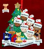 Our Xmas Tree Grandparents Christmas Ornament 6 Grandkids Mixed Race BiRacial with 4 Dogs, Cats, Pets Custom Add-ons Personalized FREE at PersonalizedOrnamentsMarket.com by Russell Rhodes