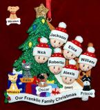 Our Xmas Tree Christmas Ornament for Families of 6 with 4 Dogs, Cats, Pets Custom Add-ons Personalized FREE at PersonalizedOrnamentsMarket.com by Russell Rhodes