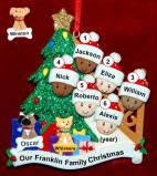 Our Xmas Tree Mixed Race BiRacial Christmas Ornament for Families of 6 with 2 Dogs, Cats, Pets Custom Add-ons Personalized FREE at PersonalizedOrnamentsMarket.com by Russell Rhodes