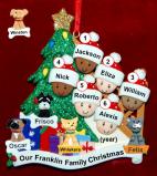 Our Xmas Tree Mixed Race BiRacial Christmas Ornament for Families of 6 with 4 Dogs, Cats, Pets Custom Add-ons Personalized FREE at PersonalizedOrnamentsMarket.com by Russell Rhodes