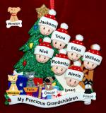 Our Xmas Tree Grandparents Christmas Ornament 7 Grandkids with 4 Dogs, Cats, Pets Custom Add-ons Personalized FREE at PersonalizedOrnamentsMarket.com by Russell Rhodes