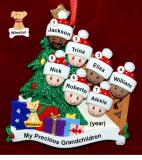 Our Xmas Tree Grandparents Christmas Ornament 7 Grandkids Mixed Race BiRacial with 1 Dog, Cat, Pets Custom Add-on Personalized FREE at PersonalizedOrnamentsMarket.com by Russell Rhodes