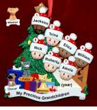 Our Xmas Tree Grandparents Christmas Ornament 7 Grandkids Mixed Race BiRacial with 3 Dogs, Cats, Pets Custom Add-ons Personalized FREE at PersonalizedOrnamentsMarket.com by Russell Rhodes