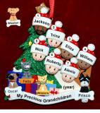 Our Xmas Tree Grandparents Christmas Ornament 7 Grandkids Mixed Race BiRacial with 4 Dogs, Cats, Pets Custom Add-ons Personalized FREE at PersonalizedOrnamentsMarket.com by Russell Rhodes