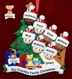 Our Xmas Tree Mixed Race BiRacial Christmas Ornament for Families of 8 with 2 Dogs, Cats, Pets Custom Add-ons Personalized FREE at PersonalizedOrnamentsMarket.com by Russell Rhodes