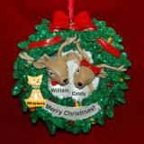 Family Christmas Ornament Reindeer Wreath for 2 with Dog, Cat, or Other Pet Custom Add-on Personalized FREE at PersonalizedOrnamentsMarket.com by Russell Rhodes