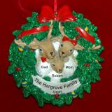 Family Christmas Ornament Reindeer Wreath for 3 Personalized FREE at PersonalizedOrnamentsMarket.com by Russell Rhodes