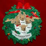 Twins Christmas Ornament Reindeer Wreath with Parents Personalized FREE at PersonalizedOrnamentsMarket.com by Russell Rhodes