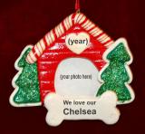 Too Cute Dog House Christmas Ornament Personalized FREE at PersonalizedOrnamentsMarket.com by Russell Rhodes