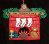 Family Christmas Ornament Cozy Fireplace for 3 Personalized FREE at PersonalizedOrnamentsMarket.com by Russell Rhodes