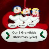 Snowful Sledding Fun 3 Grandkids Christmas Ornament Personalized FREE at PersonalizedOrnamentsMarket.com by Russell Rhodes