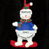 Snowman Snowboard Christmas Ornament Personalized FREE at PersonalizedOrnamentsMarket.com by Russell Rhodes