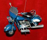 3D Blue Vintage Motorcycle with Windscreen Christmas Ornament Personalized FREE at PersonalizedOrnamentsMarket.com by Russell Rhodes