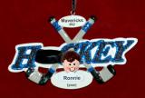 Hockey Ornament for Boy or Girl with Custom Face Add-on Personalized FREE at PersonalizedOrnamentsMarket.com by Russell Rhodes