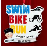 Triathlon Ornament for Boy with Custom Face Add-on Personalized FREE at PersonalizedOrnamentsMarket.com by Russell Rhodes