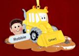 Backhoe Tractor Ornament for Boy with Custom Face Add-on Personalized FREE at PersonalizedOrnamentsMarket.com by Russell Rhodes