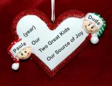 Family Christmas Ornament Loving Heart Our 2 Kids Personalized FREE at PersonalizedOrnamentsMarket.com by Russell Rhodes