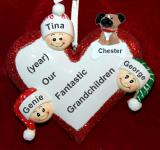 Grandparents Christmas Ornament Loving Heart Our 3 Grandkids with Family Dogs, Cats, Pets Custom Add-ons Personalized FREE at PersonalizedOrnamentsMarket.com by Russell Rhodes