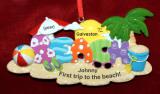 First Trip to the Beach Christmas Ornament Personalized FREE at PersonalizedOrnamentsMarket.com by Russell Rhodes