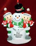 Twins Christmas Ornament Happy Snowman Personalized FREE at PersonalizedOrnamentsMarket.com by Russell Rhodes