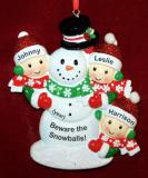 Family Christmas Ornament Our 3 Kids Happy Snowman Personalized FREE at PersonalizedOrnamentsMarket.com by Russell Rhodes