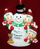 Family Christmas Ornament for 3 Happy Snowman with Dogs, Cats, Pets Custom Add-ons Personalized FREE at PersonalizedOrnamentsMarket.com by Russell Rhodes