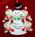 Family Christmas Ornament for 4 Happy Snowman Personalized FREE at PersonalizedOrnamentsMarket.com by Russell Rhodes