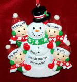 Family Christmas Ornament Our 4 Kids Happy Snowman Personalized FREE at PersonalizedOrnamentsMarket.com by Russell Rhodes