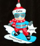 Snowboarding Christmas Ornament Female Personalized FREE at PersonalizedOrnamentsMarket.com by Russell Rhodes