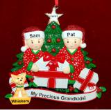 Grandparents Christmas Ornament Gifts Under the Tree 2 Grandkids with 1 Dog, Cat, Pets Custom Add-ons Personalized FREE at PersonalizedOrnamentsMarket.com by Russell Rhodes