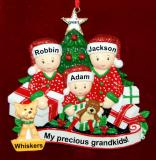 Grandparents Christmas Ornament Gifts Under the Tree 3 Grandkids with 1 Dog, Cat, Pets Custom Add-ons Personalized FREE at PersonalizedOrnamentsMarket.com by Russell Rhodes