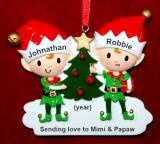 Family of 2 Ornament Elves with Optional Dogs, Cats, or Other Pets Personalized FREE at PersonalizedOrnamentsMarket.com by Russell Rhodes