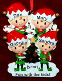 Just the 4 Kids Family of 6 Ornament Elf Magic with Optional Dogs, Cats, or Other Pets Personalized FREE at PersonalizedOrnamentsMarket.com by Russell Rhodes