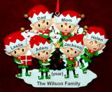 Family of 6 Ornament Elf Magic with Optional Dogs, Cats, or Other Pets Personalized FREE at PersonalizedOrnamentsMarket.com by Russell Rhodes