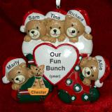 Family Christmas Ornament Festive Bears Just the 5 Kids with 1 Dog, Cat, Pets Custom Add-ons Personalized FREE at PersonalizedOrnamentsMarket.com by Russell Rhodes