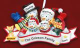 Family Christmas Ornament Warm Woolens for 4 with 1 Dog, Cat, Pets Custom Add-ons Personalized FREE at PersonalizedOrnamentsMarket.com by Russell Rhodes