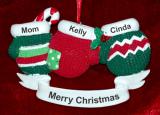 Single Parent Christmas Ornament Warm Mittens for 3 Personalized FREE at PersonalizedOrnamentsMarket.com by Russell Rhodes