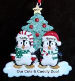 Twins Christmas Ornament Winter Penguins with Optional Pets Custom Add-ons Personalized FREE at PersonalizedOrnamentsMarket.com by Russell Rhodes