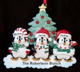 Family of 3 Christmas Ornament Winter Penguins with Optional Pets Custom Add-ons Personalized FREE at PersonalizedOrnamentsMarket.com by Russell Rhodes