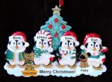 Family Christmas Ornament Winter Penguins for 4 with 2 Dogs, Cats, Pets Custom Add-ons Personalized FREE at PersonalizedOrnamentsMarket.com by Russell Rhodes