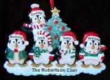 Family Christmas Ornament Winter Penguins for 5 Personalized FREE at PersonalizedOrnamentsMarket.com by Russell Rhodes