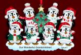 Grandparents Christmas Ornament Winter Penguins 8 Grandkids Personalized FREE at PersonalizedOrnamentsMarket.com by Russell Rhodes