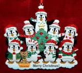 Family Christmas Ornament Winter Penguins for 9 with 1 Dog, Cat, Pets Custom Add-ons Personalized FREE at PersonalizedOrnamentsMarket.com by Russell Rhodes